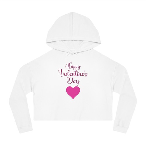Happy Valentine's Day Pink Heart Women’s Cropped Hooded Sweatshirt/ Hoodie - 第 6/25 張圖片