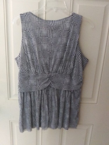 NWOT MICHAEL KORS Large Sleeveless Blouse Babydoll Dressy Tank Top Black White - Picture 6 of 10
