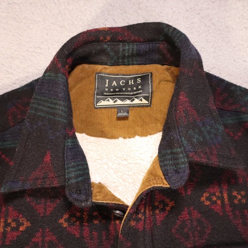 Jachs Men's Wool Blend Sherpa Lined Flannel Shirt Jacket Black Large L Aztec - Picture 2 of 8