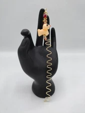 Metal Zigzag Bookmark with glass Dog & crystal dangle 6" long - Gold color