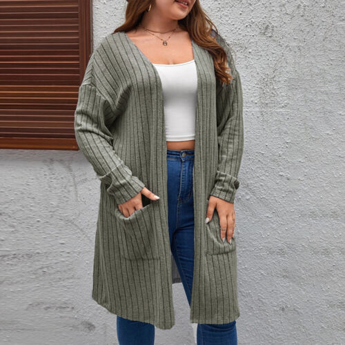 Übergröße Damen Strickjacke Freizeitjacke Herbst Longtop Cardigan Übergangsjacke - Bild 9 von 18