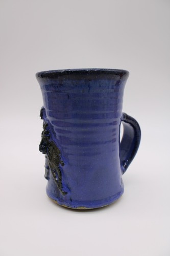 Handmade Cobalt Blue 3D Barrel Racer Cowboy Horse Rodeo Western Mug - Signed 5" - Picture 3 of 11