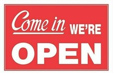 One Sided Come in We're Open Sign 8 x 12 Inch - 2 Count, White and Red