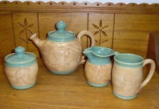 Winton & Rosa Eugene Cowpens Studio Pottery Face Teapot Creamer Sugar & Mug