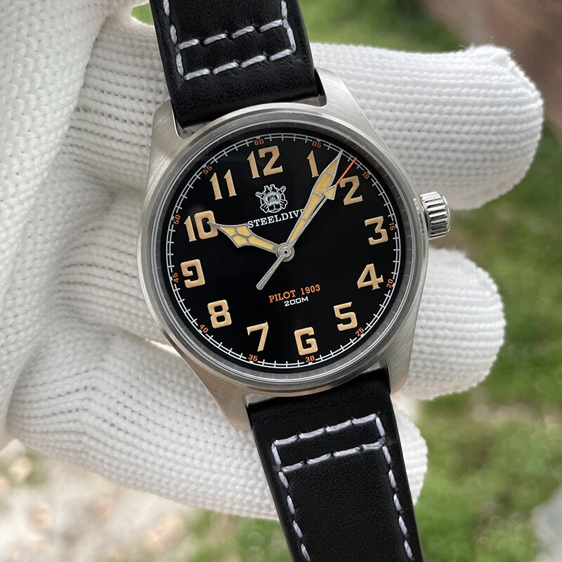 STEELDIVE Mens Pilot Watches Sport Watch 38mm Military Quartz