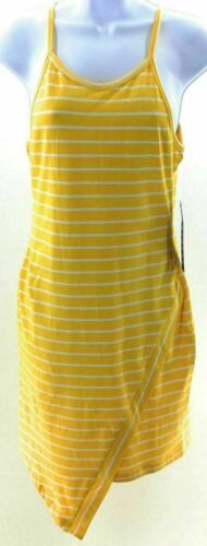 Feathers Junior's Yellow & White Striped Sleeveless Asymmetric Dress Size Large