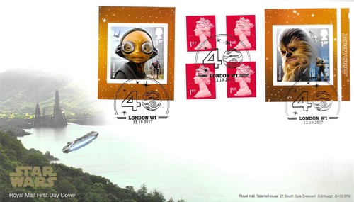 2017 6x1st Retail Bkt - Star Wars - Characters, Royal Mail FDC, London W1 SpHS