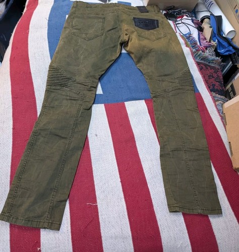 NWT SMOKE RISE MEN'S MOTO ZIPPERS JEAN Straight Army Green Sz 38x34 Slim Fit - Picture 2 of 8