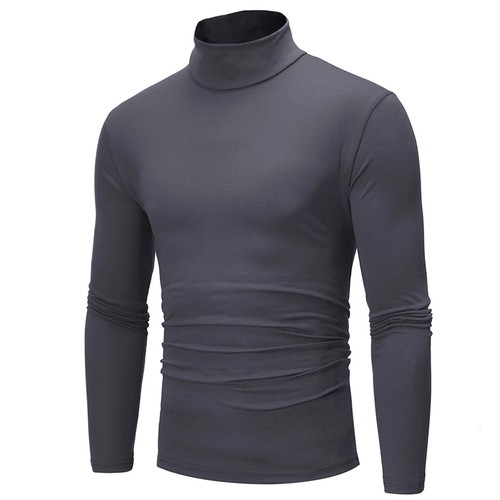 New Fashion Base Tee Shirt Men Slim Fit Polyester High Neck Pullover Turtleneck - Picture 17 of 31