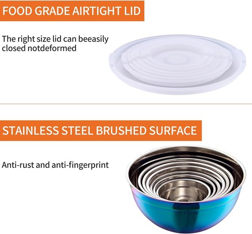 7-Piece Colorful Mixing Bowls with Sealed Lids,Stainless Steel, Stackable Design - Picture 5 of 7