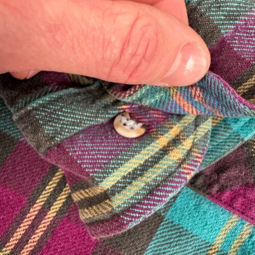 Camicia vintage Dakota Five Brother uomo taglia XL quadri flanella magenta turchese - Foto 3 di 7