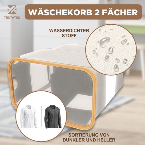 Faltbare Wäschetonne Schmutzwäschekorb 102L/104L Wäschesammler mit 2 Fächern DE - Bild 10 von 17