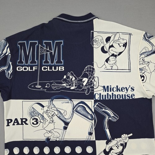 Vintage Disney Golf Shirt XL All Over Print Blue Short Sleeve Polo With Tags - Picture 9 of 10