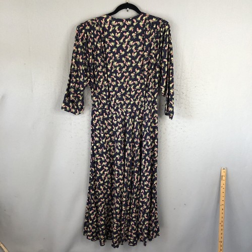 Vintage Nina Piccalino Dress Womens 14 Blue Pink Floral Cottage Core Feminine 80 - Picture 4 of 18