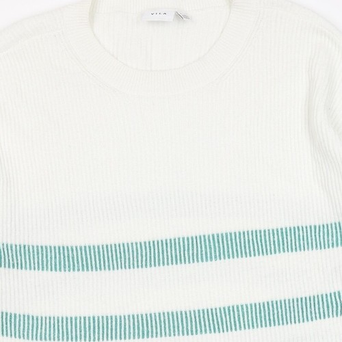 VILA Womens White Round Neck Striped Acrylic Blend Jumper Size XL - Picture 5 of 10