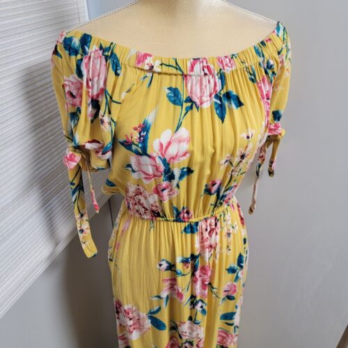 BAND OF GYPSIES Yellow Floral Maxi Dress Off Shoulder Ruffle High Size Medium - Picture 4 of 13