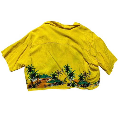Forever 21 Yellow Tropical Palm Tree Button-Up Crop Shirt Size Medium Vaca Vibes - Picture 3 of 6