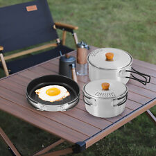 Silver Camping Cookware Set Camping Cooking Set 304 Stainless Steel Camping Pots