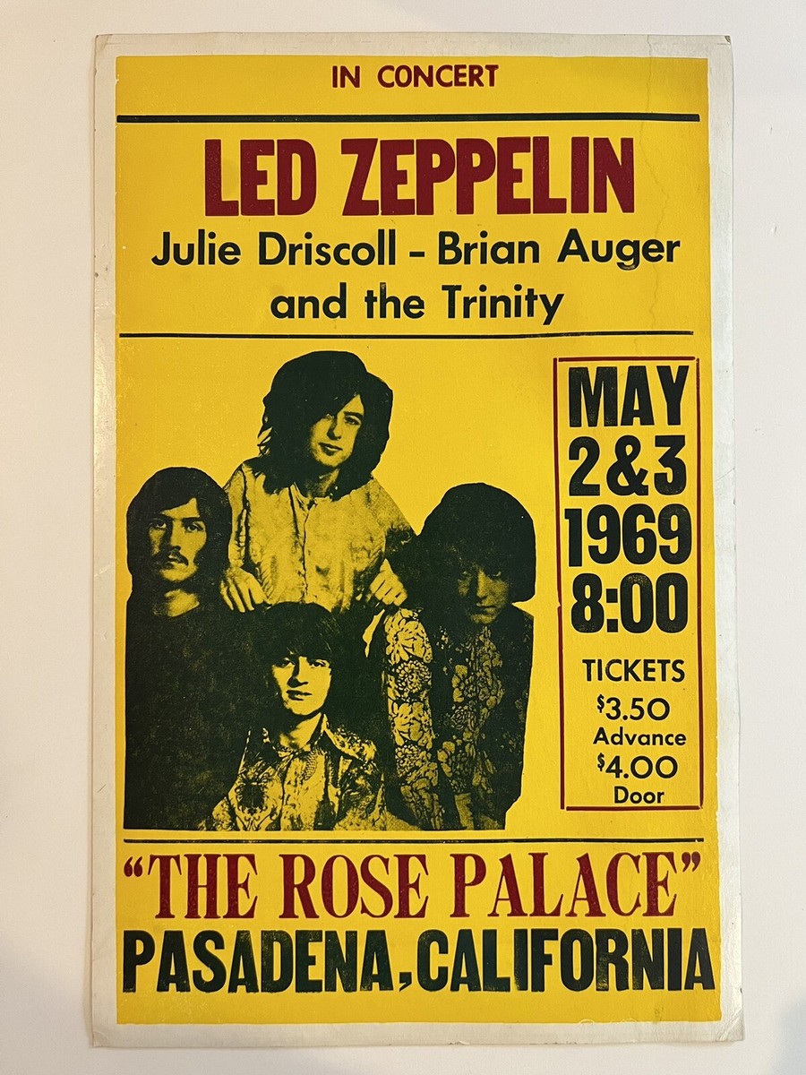 Led Zeppelin Concert Poster • The Rose Palace 5/2,3/1969 RARE