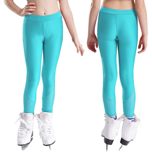 Kids Girls Figure Skating Colorblock Stretchy Ice Skating Pants Sport Bottoms - Picture 69 of 249