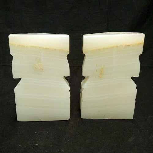 2er SET GESCHNITZTE AZTEKEN MAYA TIKI ONYX MARMOR STEIN BUCHSTÜTZEN STATUE SKULPTUREN - Bild 3 von 4