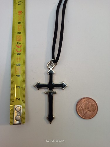 COLLANA CIONDOLO METALLO CROCE CRISTIANA GOTICA SMALTATA MM002 - Picture 2 of 3