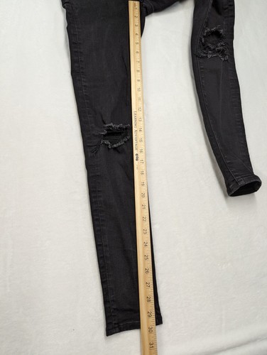 American Eagle Jeans Womens 2 Long Black Denim Super High Rise Jegging Distress - Picture 6 of 11