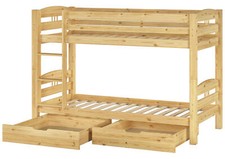 Letto a castello 90x200 in Pino con doghe rigide e due cassettiere 60.10-09S2