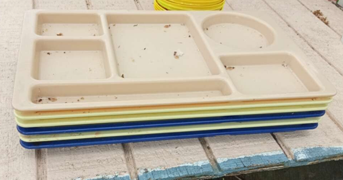 6 Plastic Preowned Lunch Trays with Various Sunken Compartments School Cafeteria - Picture 7 of 9