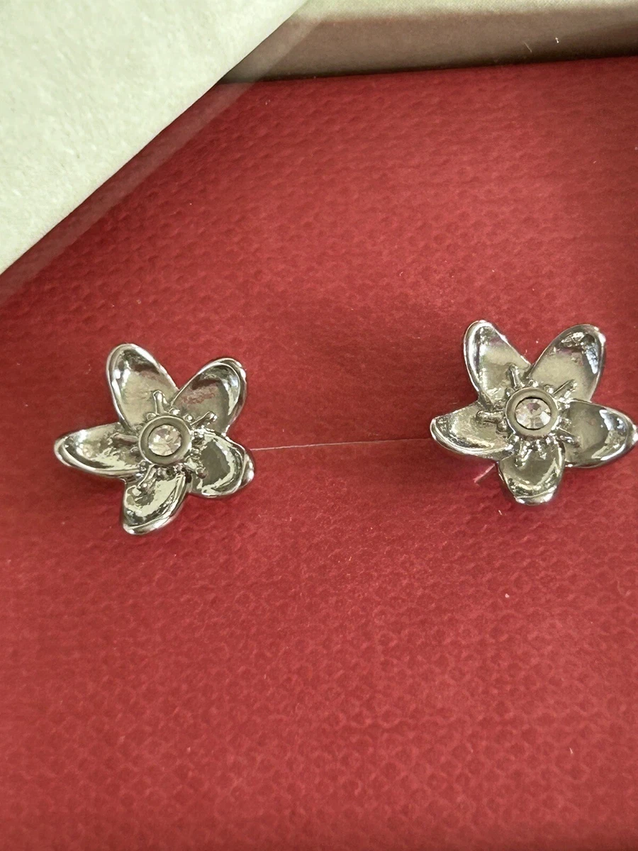 TED BAKER BEAAUU BLOSSOM CRYSTAL FLOWER STUD EARRINGS SILVER TONE BOXED RRP 30