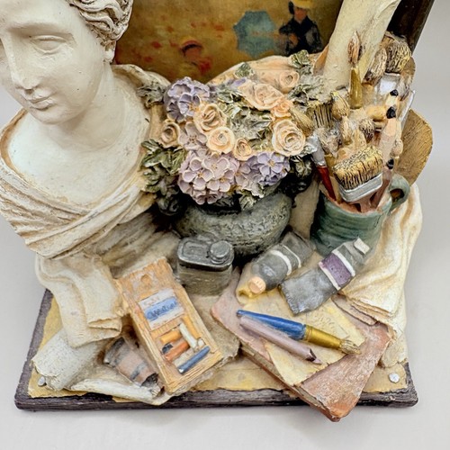 Vintage Figi Decortaive Resin Bookend Picture Frame Artist Bust Paintbrushes - Picture 6 of 15
