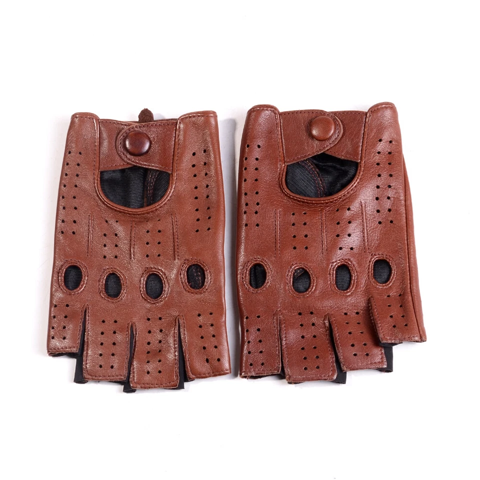 Guantes de cuero real para hombre de piel de cordero militares sin dedos para conducir Foto 3 de 4