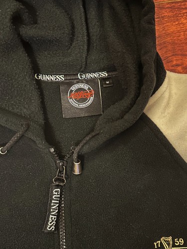 Vintage Official Guinness Hoodie Mens Medium Zip Up Embroidered Beer Black and W - Picture 5 of 6