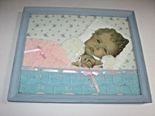 Early 20th Century Mourning Memorial Framed Baby Picture  Crocheted Blanket