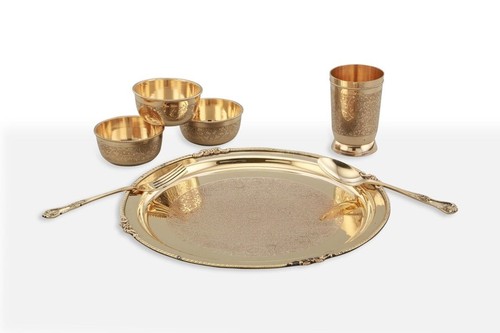 Brass Dinner Set Etched 7 Pieces - Picture 2 of 12