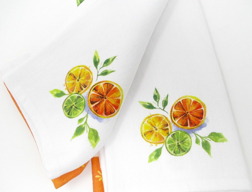 Kitchen Towels Set of 2 dish hand Fruit Slices lemons limes oranges on white - Picture 2 of 3