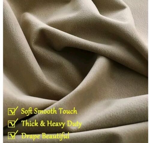 2X BLACKOUT KHAKI VELVET THICK SILVER GROMMET WINDOW CURTAIN DRAPES W/TIEBACKS - Picture 3 of 6
