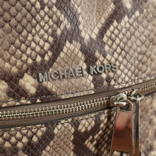 Michael Kors Rhea Medium Snake Print Backpack Embossed Leather Beige - Picture 4 of 11
