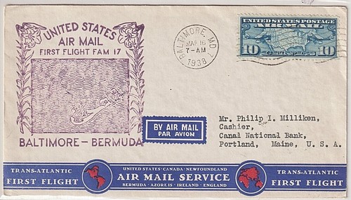 EDSROOM-C109 US C7 1938 Fam 17 USA 1st Flight to Bermuda