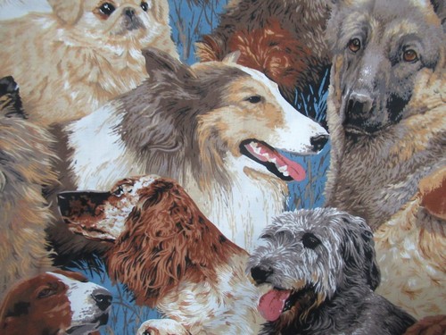 VTG RARE LARGE DOG PRINT on Blue Springs Industries Cotton Fabric SBTY X 44" - Picture 5 of 8