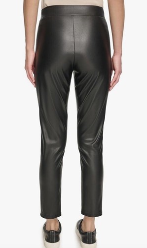 Women's DKNY Jeans Faux-Leather Ankle-Leggings Black Size large - Picture 2 of 3