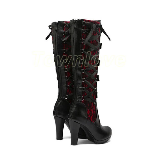 Victorian Women High Heel Gothic Tall Lace Up Knee High Steampunk Pirate Boots - Picture 6 of 22