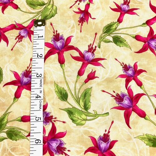 All over Fuchsia printed on Tan, 100% Cotton, 7/8 Yard to sew or quilt - Picture 4 of 4