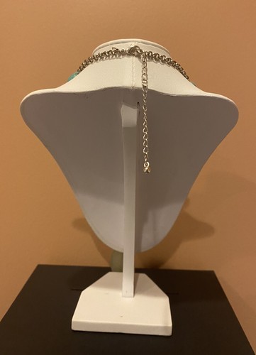 Necklace Choker Turquoise Silver-Toned Avon Faux Foil Square Bead Dangle NR Cute - Picture 3 of 12