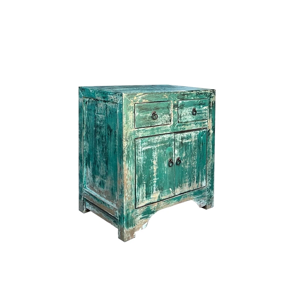 Oriental Distressed Teal Blue Green End Table Nightstand Chest ws4410 - Image 3 of 4