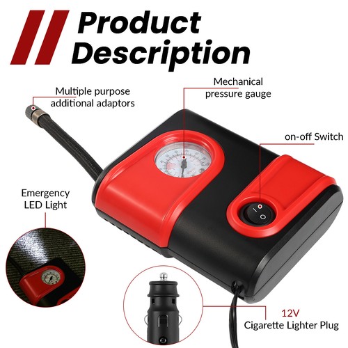 Car Air Tire Pump Inflator Compressor 12V Electric Auto Motorcycle Bike Portable - Picture 7 of 11