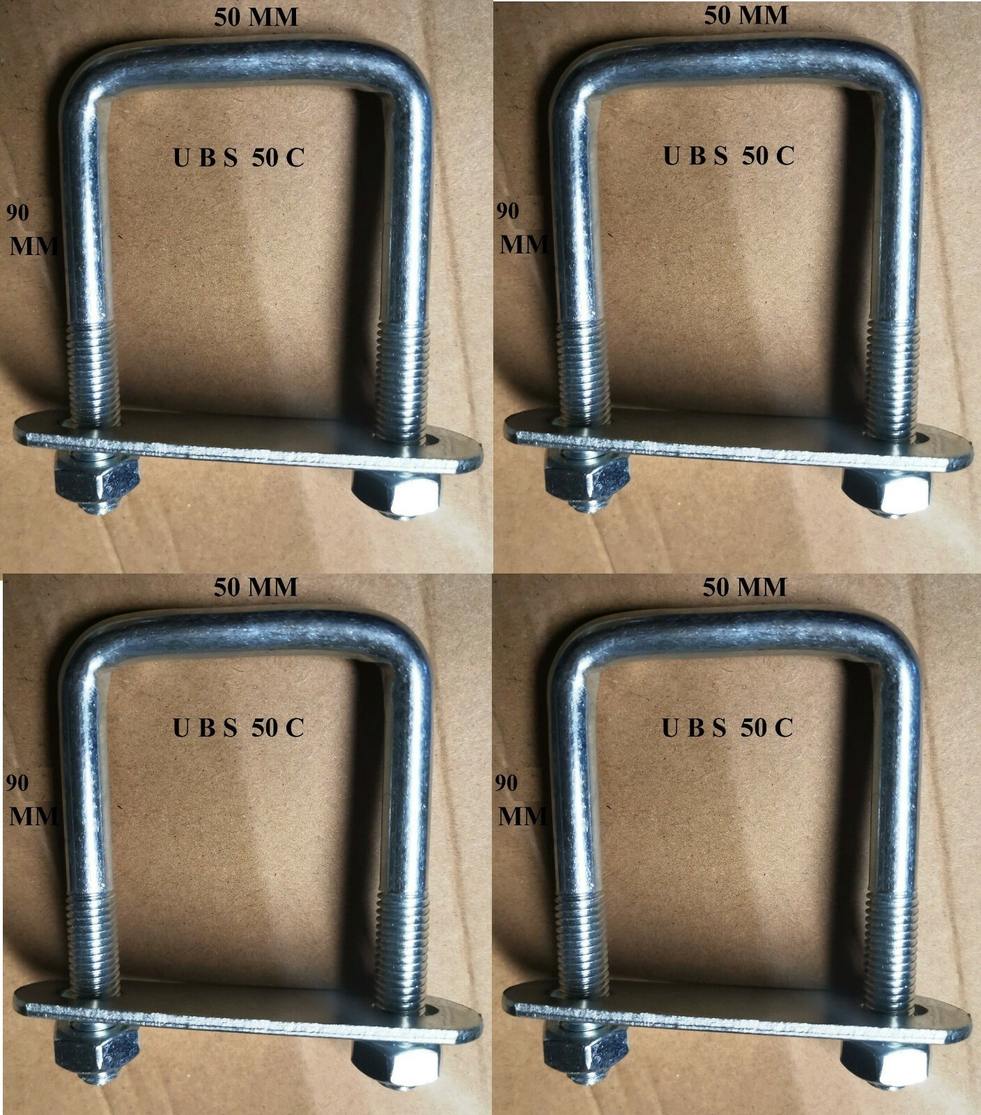 4 x square Ubolt u bolts Brackets Boat trailer 50x90x10mm Nuts & Plate