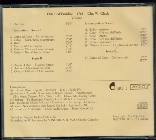 Orfeo Ed Euridice Vol. 1 CD La Petite Bande Kuijken Collegium Vocale - Imagen 2 de 2