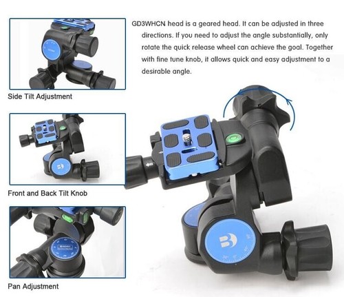BENRO GD3WH 3-Way Geared Head Tripod Head Geared Head & PU70 QR Plate for DSLR - Picture 8 of 13