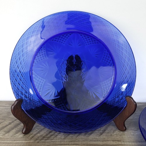 2 Cristal D'Arques-Durand Antik Saphir Blau Glas 10" Essteller Frankreich - Bild 2 von 8